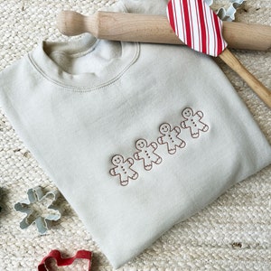 Gingerbread Men Embroidered Sweatshirt | Baking Crewneck with Embroidered Gingerbread Men | Gift for Baker |  Traditional Christmas Crewneck