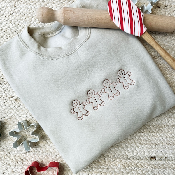Gingerbread Men Embroidered Sweatshirt | Baking Crewneck with Embroidered Gingerbread Men | Gift for Baker |  Traditional Christmas Crewneck