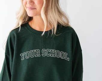 Custom Athletic Block Embroidered Gemma Crewneck Sweatshirt | Personalized College Crew | Custom School Mascot | School Spirit Crew | G18EC1