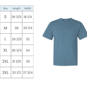 comfort colors t-shirt size guide