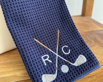 Personalized Embroidered Golf Towel with Icons | Monogrammed Golf Towel | Groomsmen Gift | Father's Day Gift | Gift for Dad | Custom|TW60EGI
