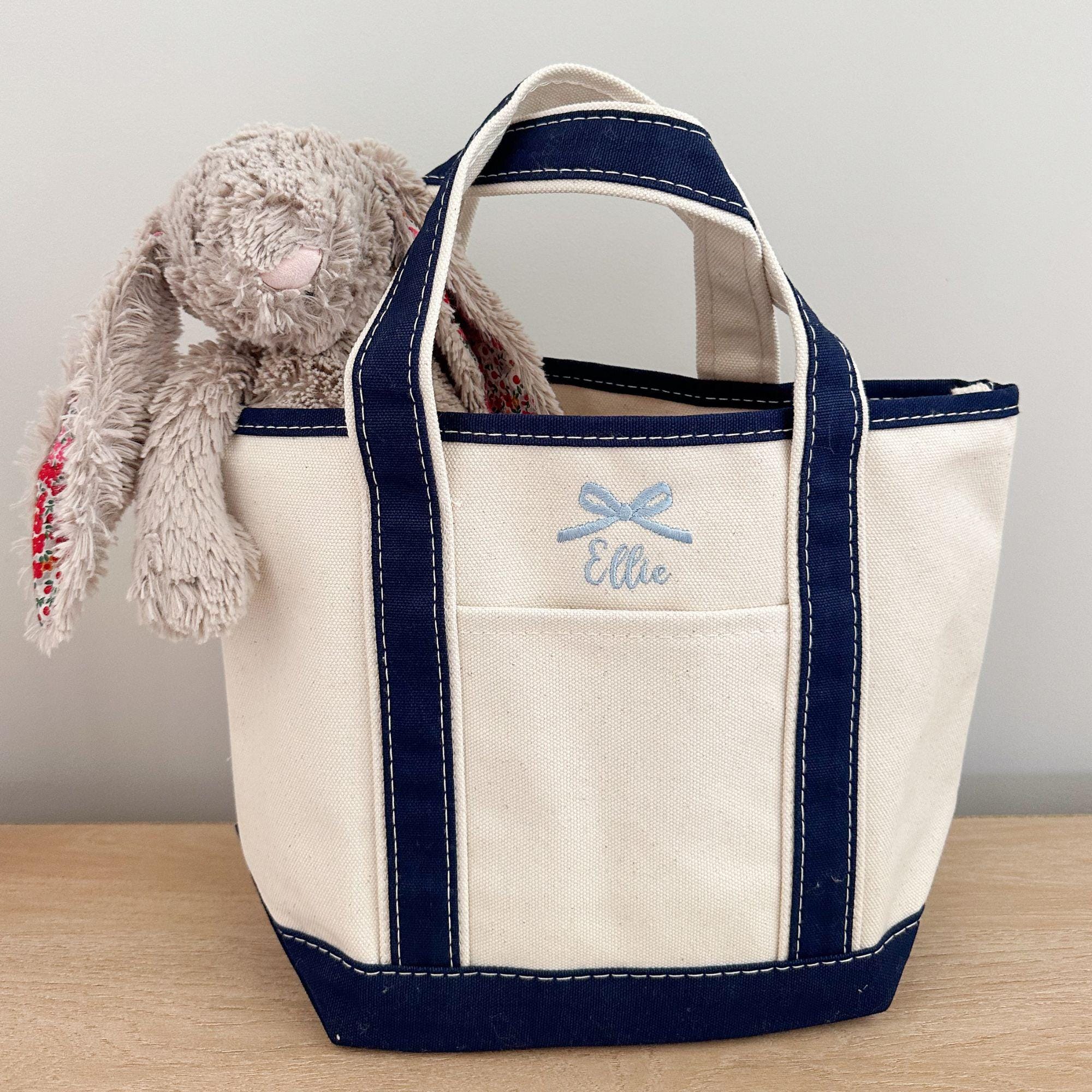 Personalized Mini Canvas Tote Bag With Bow Embroidery | Cute Tote