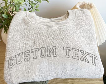 Custom Varsity Text Embroidered Cozy Knit Fleece Pullover Lane Sweatshirt| CUSTOM Sweatshirt | Gift for Her | Gift for Him | LS11ECA1