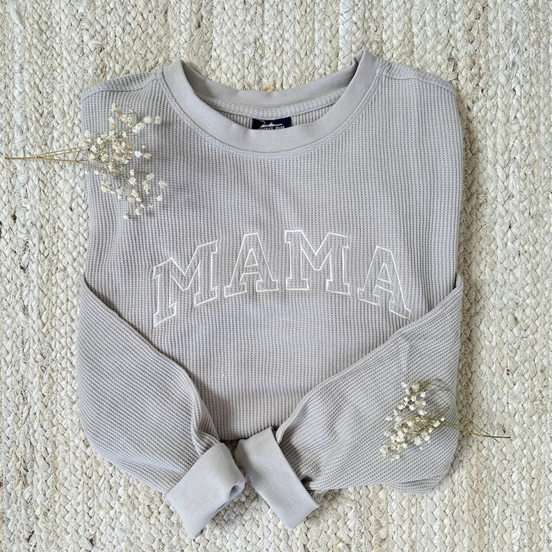 Waffle Knit Mama Crewneck Sweatshirt Embroidered Mama Sweatshirt Family Crewneck Sweatshirt Pregnancy Announcement Gift for Family image 2