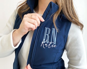 Personalized RN Embroidered Soft Shell Vest | RN Soft Shell Vest | Vest for Nurses | New Nurse Gift | Embroidered Nurse Vest