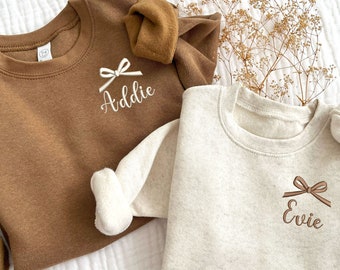 Personalized Toddler Bow Crewneck Sweatshirt | Embroidered Toddler Name and Bow Crewneck | Gift for Kids | Coquette Kids Crew | RS17EB1