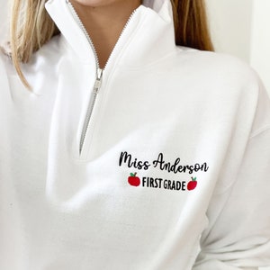 Personalized Teacher Name and Grade Level Mini Apple Quarter Zip | Teacher Gift | Teacher Graduation | Teacher Appreciation