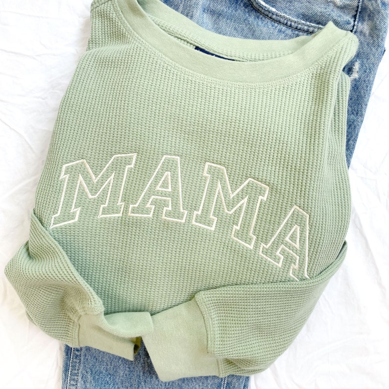 Waffle Knit Mama Crewneck Sweatshirt Embroidered Mama Sweatshirt Family Crewneck Sweatshirt Pregnancy Announcement Gift for Family image 4