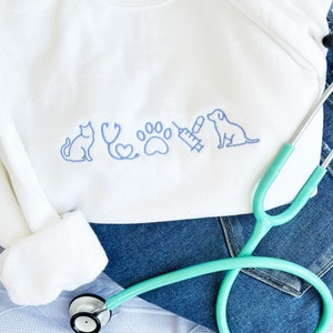 Veterinarian Icons Embroidered Crewneck Sweatshirt | Vet School Crewneck | Animal Lover | Pet Doctor Gift | Veterinarian Gift | G18EV1