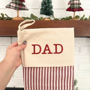 Personalized Natural and Red Striped Christmas Stocking | Monogram Christmas Stocking | Farmhouse Stockings | Stocking with Name | FHS040E