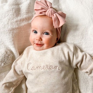 Embroidered Leighton Jogger Set for Babies with Stitch Script | 2 Piece Lightweight Set | Neutral Baby Gift |Christmas Gift | Name on Chest