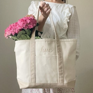 Monogrammed Zippered Top Canvas Tote with Handles