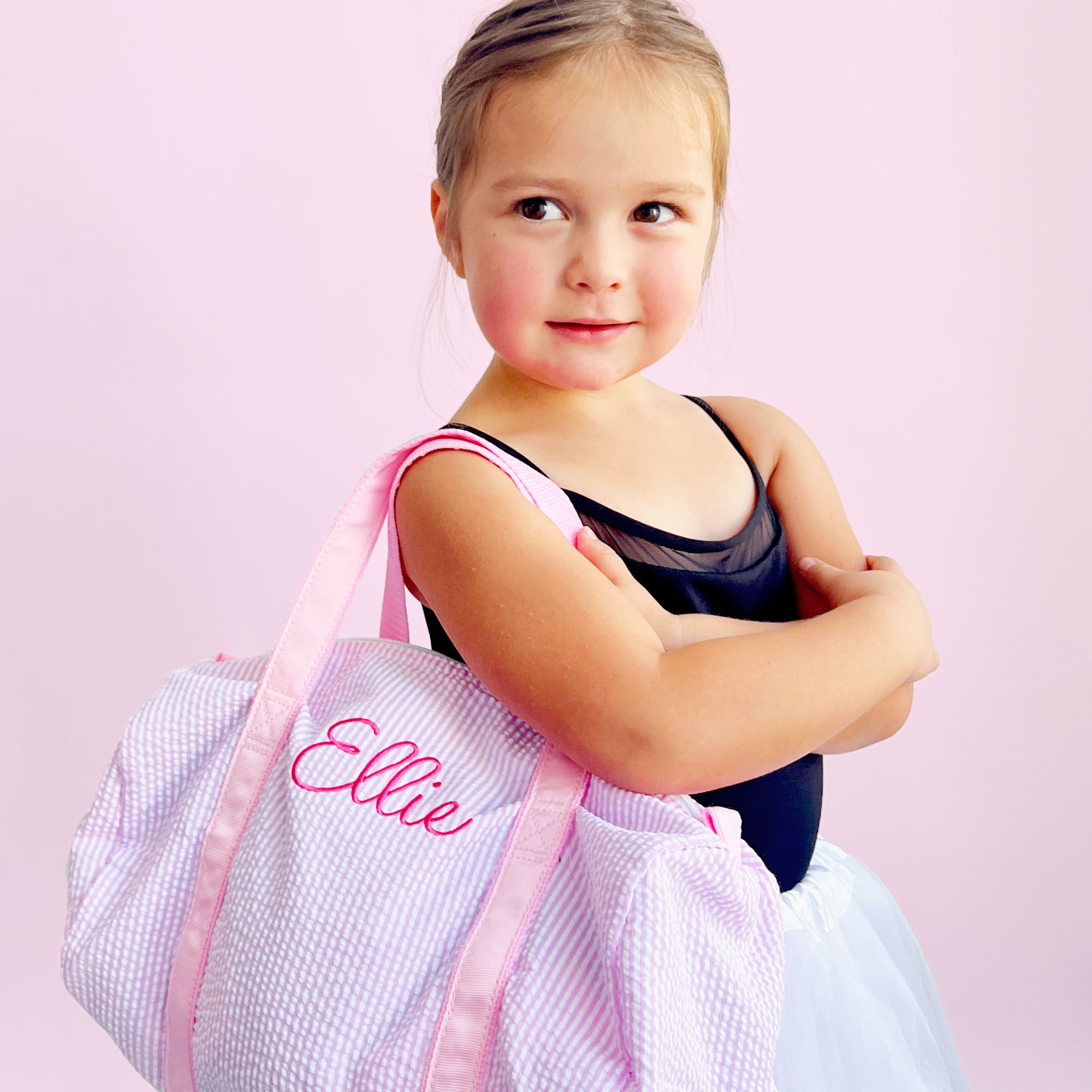 Personalized Mini Seersucker Duffle Bag with Embroidery, Kids Overnight Duffle Bag, Dance Bag, Gift for Kids, Kids Travel, MBDEC
