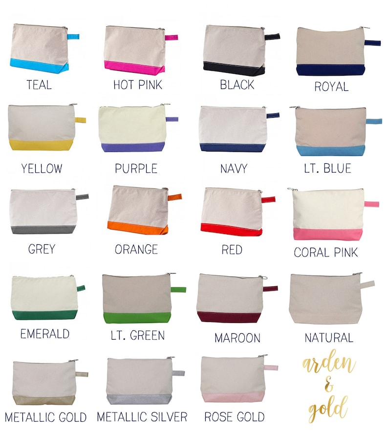 Pode incluir: Um conjunto de 15 estojos de z&iacute;per de lona com acabamentos de diferentes cores. Os estojos est&atilde;o dispostos em uma grade. As cores incluem azul-petr&oacute;leo, rosa quente, preto, azul royal, amarelo, roxo, azul marinho, azul claro, cinza, laranja, vermelho, rosa coral, verde esmeralda, verde claro, vinho e ouro rosa. Os estojos s&atilde;o todos do mesmo tamanho e forma. O texto "arden & gold" est&aacute; impresso no canto inferior direito da imagem.