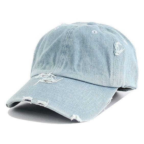 RIPPED DENIM CAP - Blue