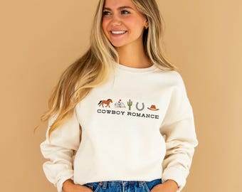 Cowboy Romance Icons Crewneck Sweatshirt | Bookish Gift| Western, Cowgirl| Reader's Gift | Book Lover| Custom Oversized Sweatshirt | G18ECRI