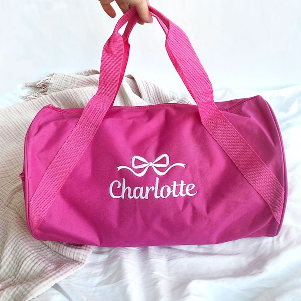 Kids or Children Personalized Embroidered Duffel Bag | Cute Bow Monogram Weekender | Duffel Bags for Dance Cheer | Custom Kids Overnight Bag