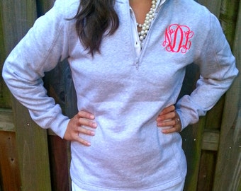 Ladies Fit Quarter Zip Monogram Pullover Sweatshirt | Super soft, washes great and NO band at hem!
