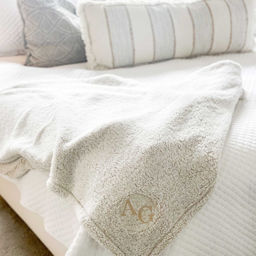 Personalized Embroidered Monogram Sherpa Blanket Monogram Single
