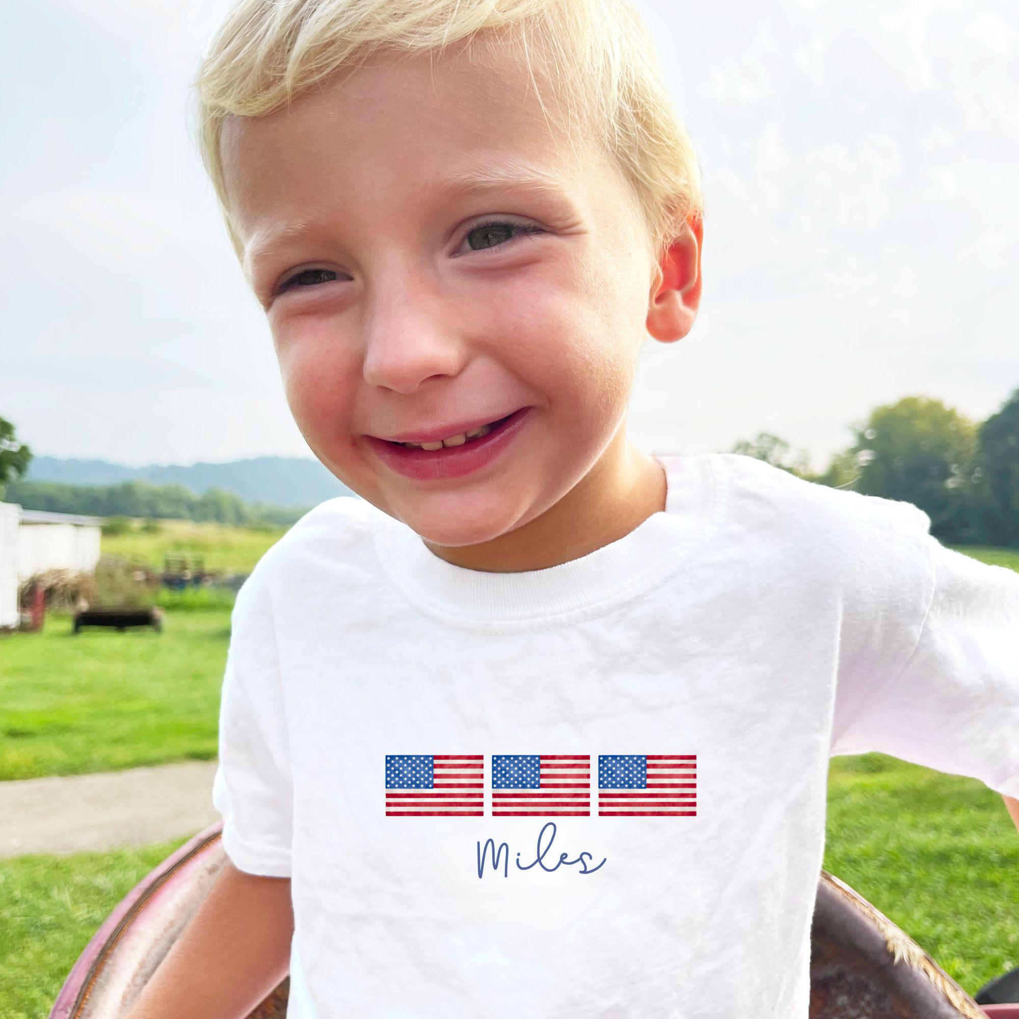 Personalized Boys & Girls American Flag Comfort Colors T-Shirt | Fourth of July Tee | Patriotic Shirt | Kids 4th of July Shirts | CC19DTFCFN