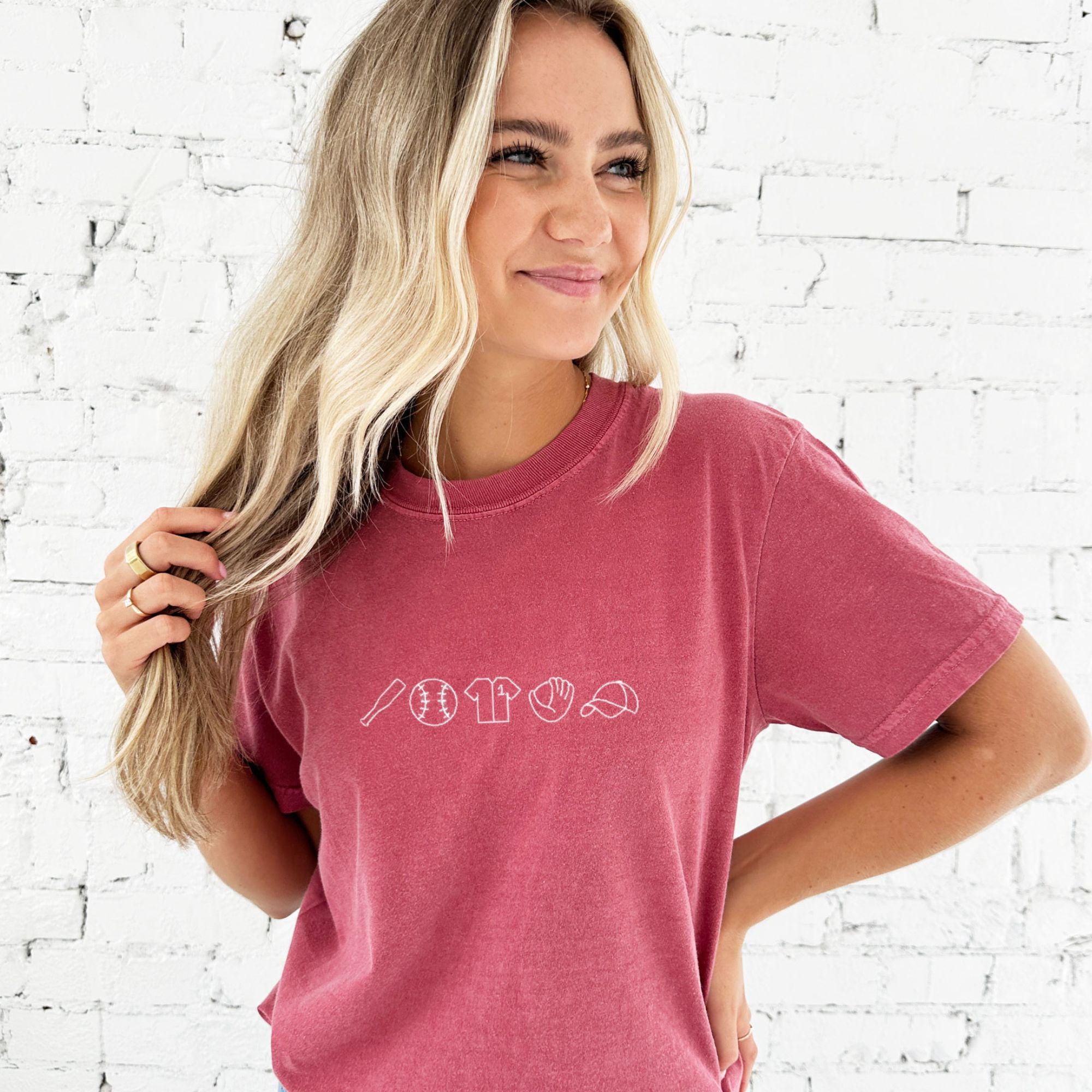 Embroidered Baseball Icons Comfort Colors T-Shirt | Baseball Mom | Baseball Season | Softball | Custom Gift for Her | Mother's Day | CC17EBB