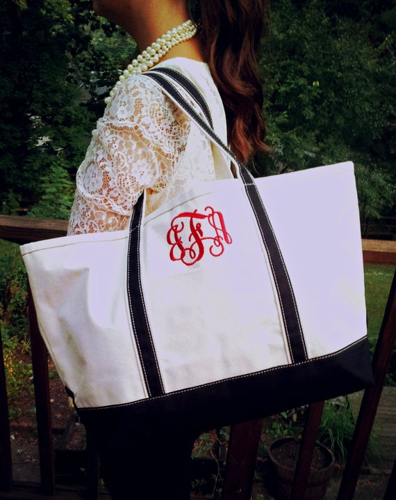 L.L.Bean Boat & Tote Cotton Canvas Bag in Red Trim