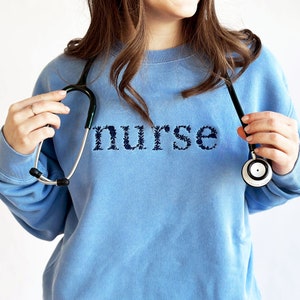 Nurse Floral Indie Crewneck | Custom Gift for Nurses | Medical Present | Embroidered Nurse Sweatshirt | New Nurse | Nurse Appreciation