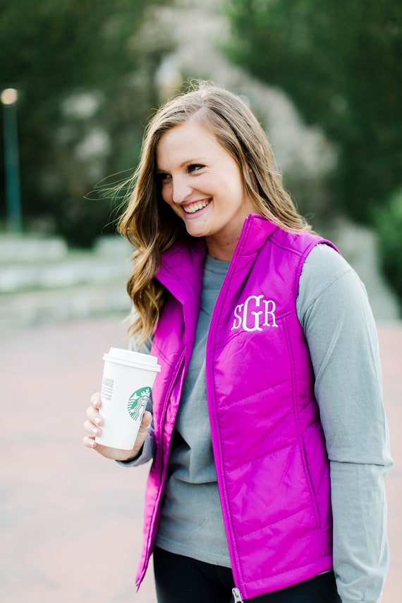 Monogrammed Quilted Preppy Vest Jacket Monogram Puffy Vest 