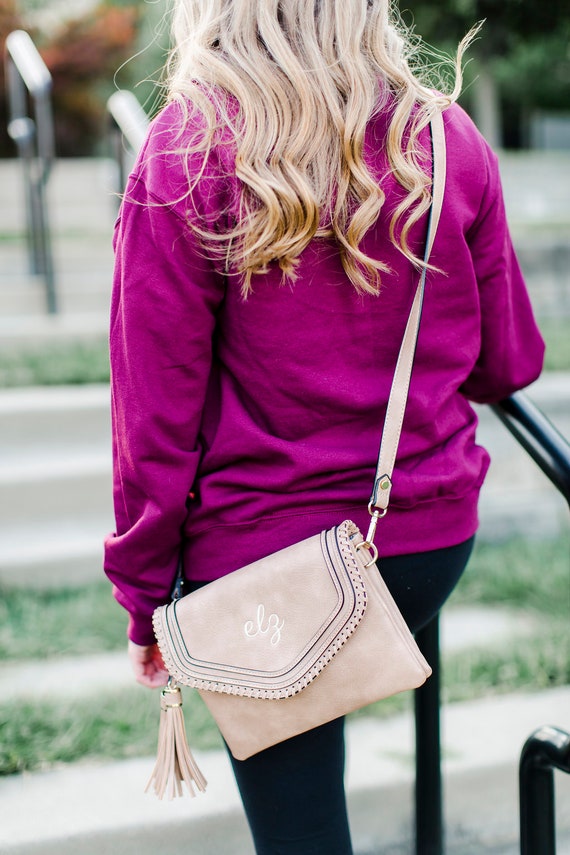 Whipstitch Crossbody with Guitar Strap, Guitar Strap Purse, Tassel