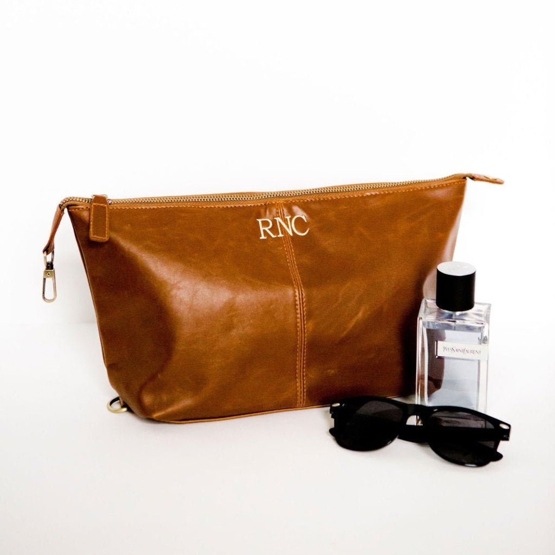 Personalized Vegan Leather Travel Case Monogram Toiletry Bag
