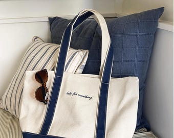 Custom Embroidered Canvas Tote Bag | Personalized Canvas Tote | Vintage Style Med and LG Shoulder Bag | Beach Grocery Travel Gift for Her