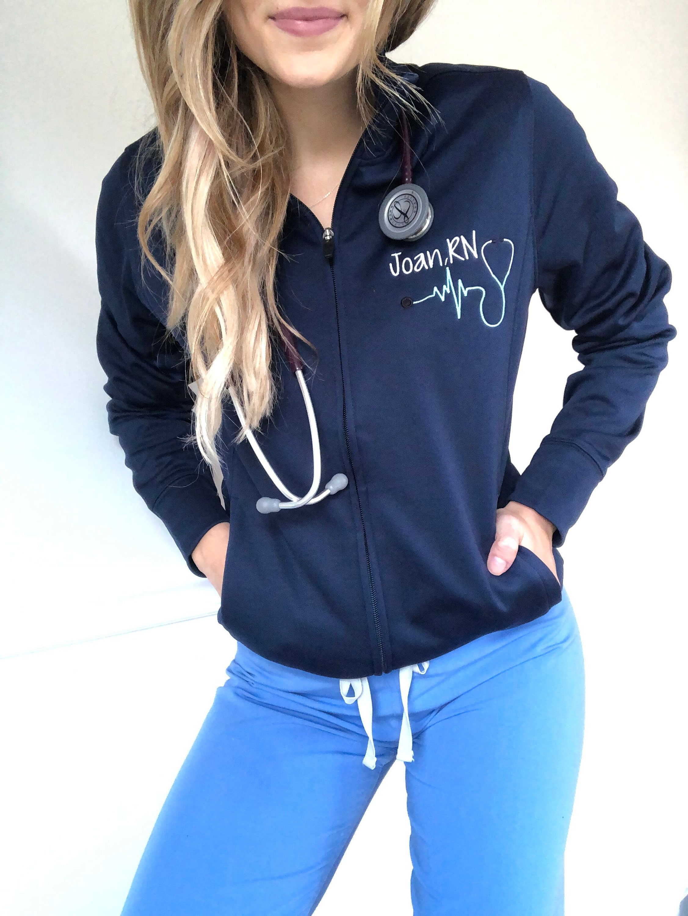 Monogrammed Nurse Full Zippered Jacket Sweatshirt Personalized Nurse Polyester Jacket Personalized Ladies Nurse doctor Heart Stethoscope Etsy
