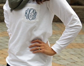 Monogram Long Sleeve Pocket Tee Shirt