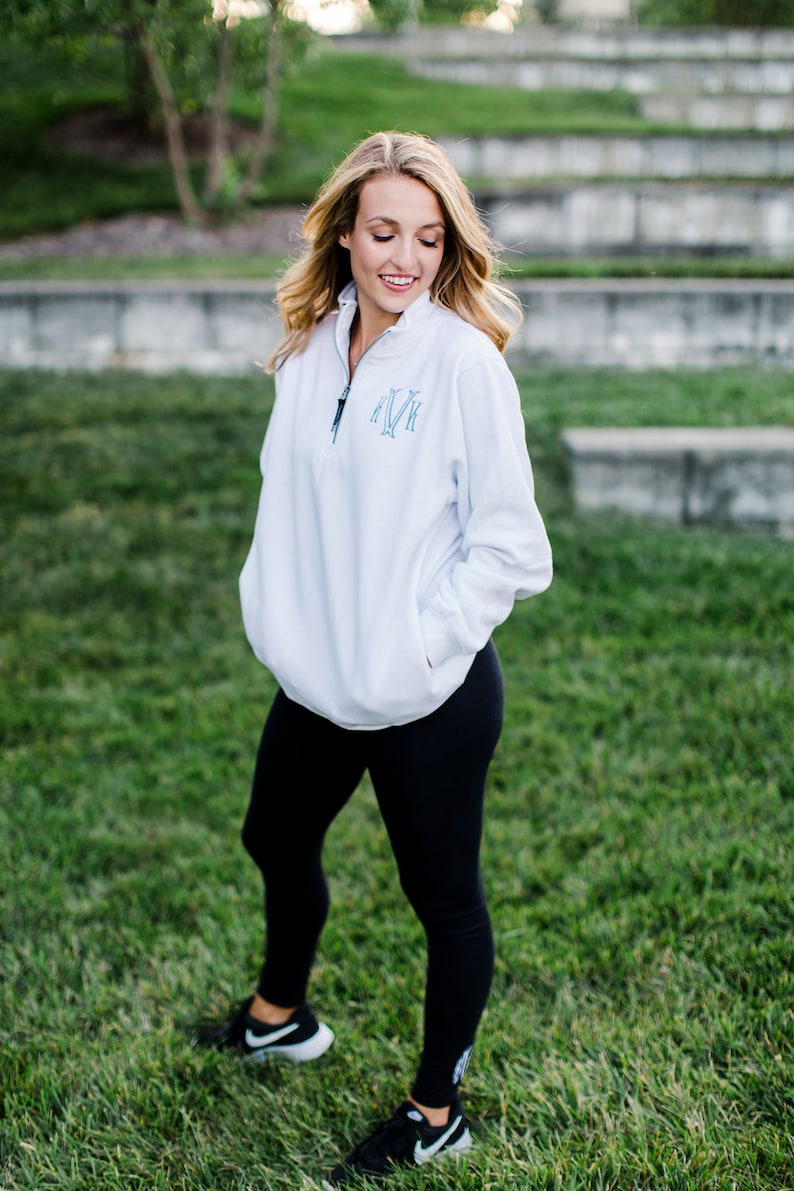 Ladies Monogram Zip Up Monogrammed Fleece Personalized Quarter Zip Monogram Pullover Quarter Zip with Pockets