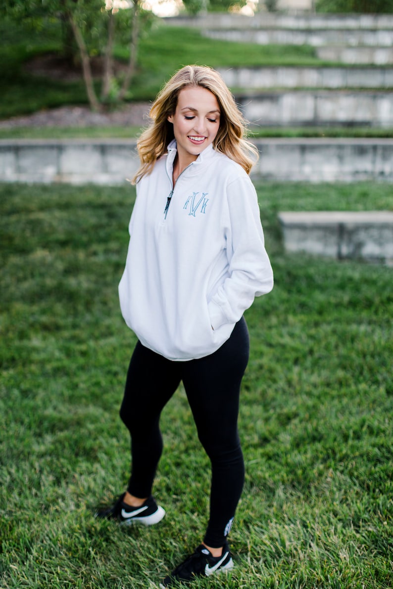 Monogram Pullover Personalized Quarter Zip Monogrammed Fleece Ladies Monogram Zip Up Quarter Zip with Pockets image 1