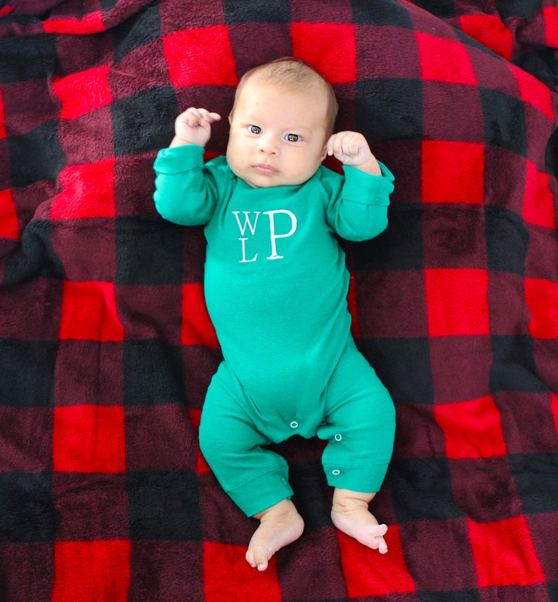 Baby Monogram Christmas Onesie Personalized Baby Christmas Pajamas Christmas Day PJ/'s