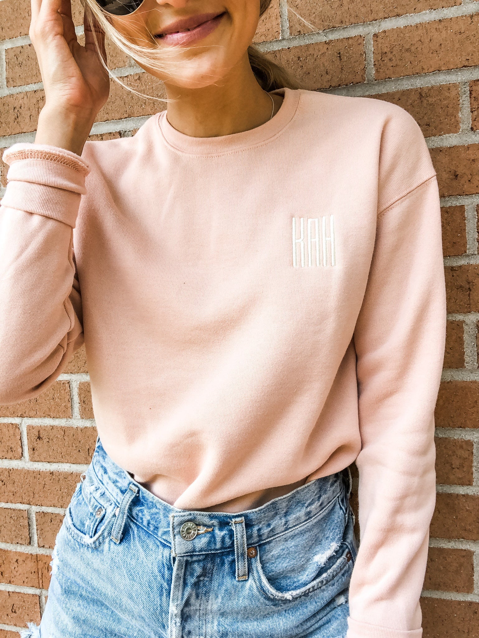 Popover Personalized Monogram Embroidered Crewneck Sweatshirt Initials Embroidered Crewneck Sweatshirt Pullover