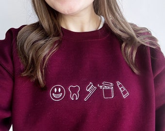 Embroidered Dental Cute Icons Gemma Sweatshirt, Perfect Gift for Dental workers | Dental Student Gift Idea | Dental Hygienist