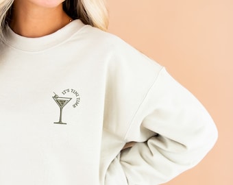 Gesticktes Martini Gemma Sweatshirt | Tini-Zeit | Martini-Zeit | Geschenk für Sie | Martini-Liebhaber-Geschenk | Trendy Rundhals | Nettes Geschenk | G18EM2
