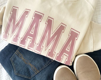 Custom Varsity MAMA Oversized Ladies Pullover | Mother's Day Gift | Present for Mama | New Mama Gift | Personalized Top for Her | Mama Gift