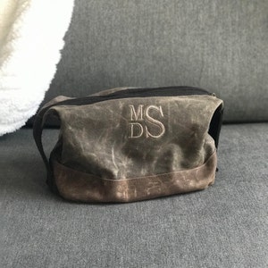 Mens Waxed Canvas Travel Case | Mens Monogrammed Dopp Kit | Groomsmen Gift Ideas | Monogram Travel Case | Father&#39;s Day Gift | Gift for Him