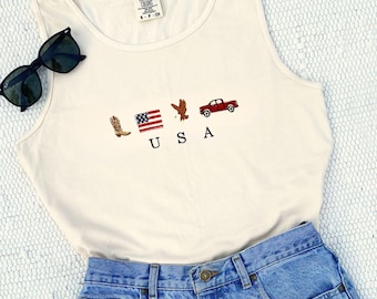 Embroidered USA Icons Comfort Colors Tank Top America 4th of