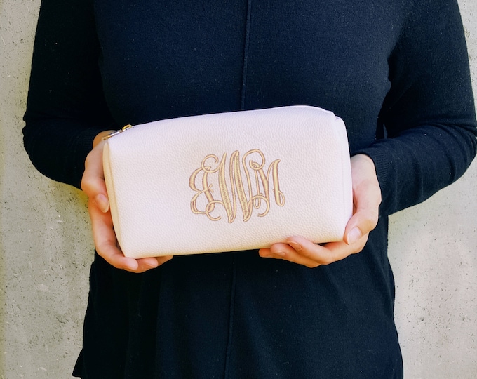 Tatum Monogram Monogrammed Make up Bag Monogram Cosmetic Bag Travel Case Vegan Leather ...