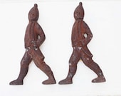Pair of Antique Figural Cast Iron Fireplace Andirons Soldiers - Seen in Country Living September 2016