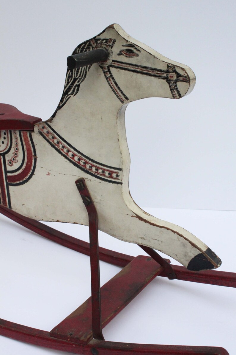 Antique Wooden Rocking Horse with Horse Hair Tail Child's Etsy