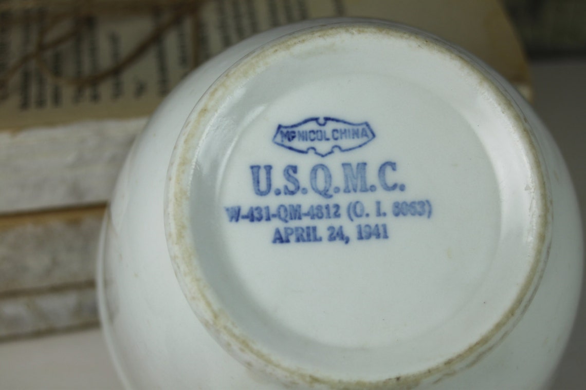 U.S.Q.M.C. White Ironstone Bowl / McNicol China / WWII Etsy