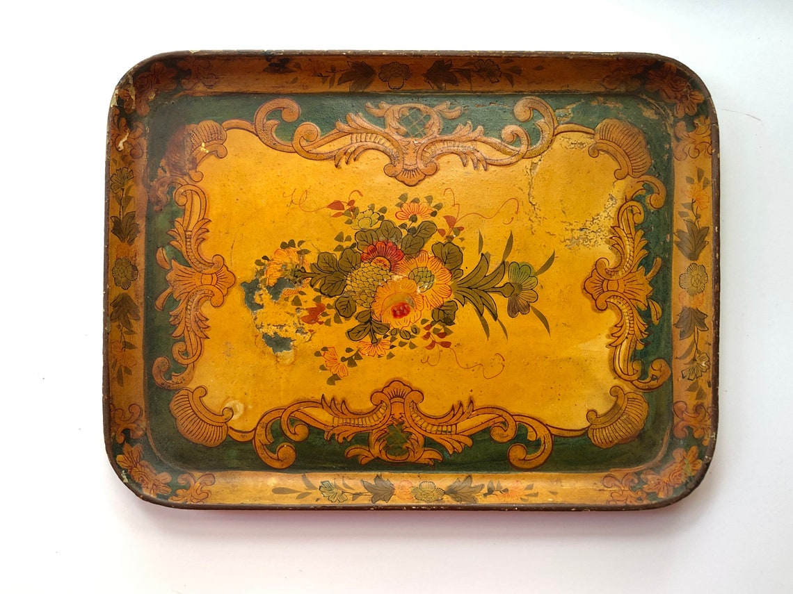 Vintage 1940's Paper Mache Tray Hand Painted Tray Made Etsy