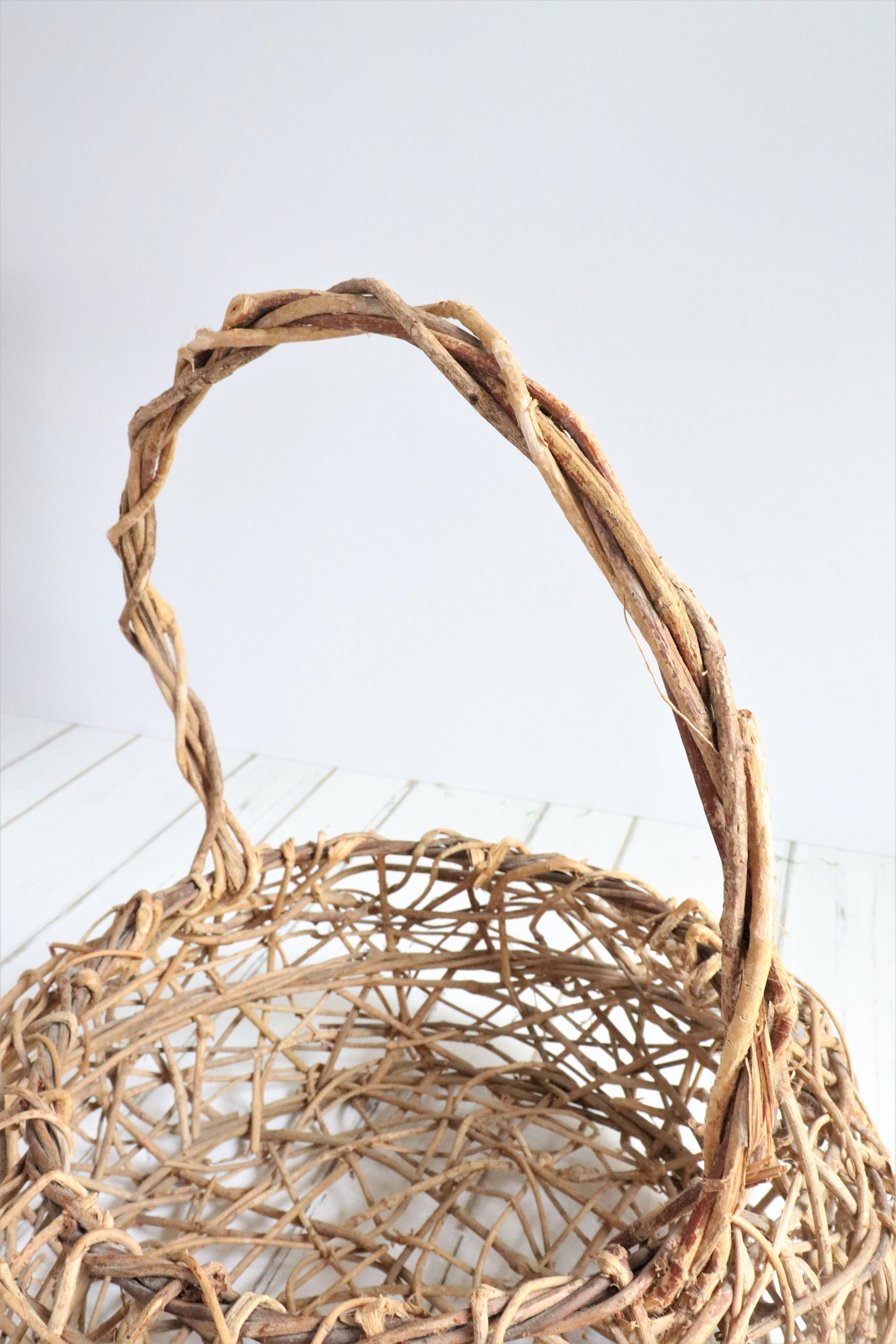 Vintage Large Grapevine Willow Basket hand Woven Open Weave Etsy