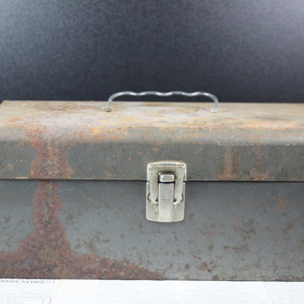 Vintage Metal Tool Box, Tackle Box, Office Organization, Industrial, Craft Storage