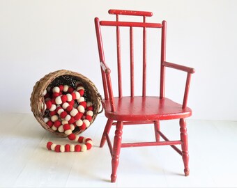 Antique Red Wooden Chair, Vintage Chippy Red Chair, Vintage Christmas Decor, Vintage Child's Chair